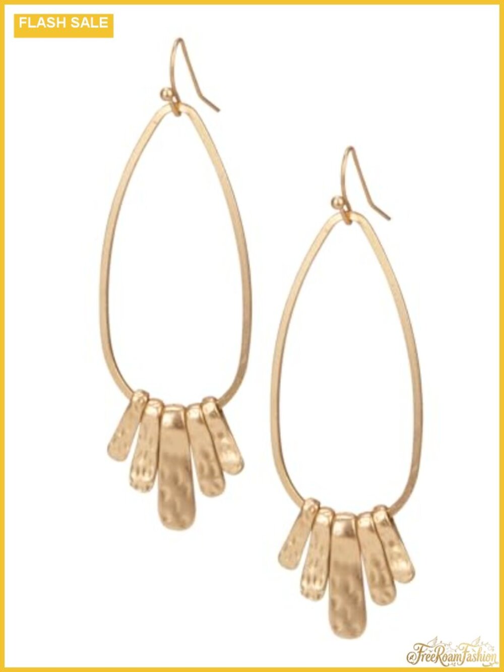 Hammered Gold Teardrop Dangle Earrings Boho Statement 5 Bar 2.5"